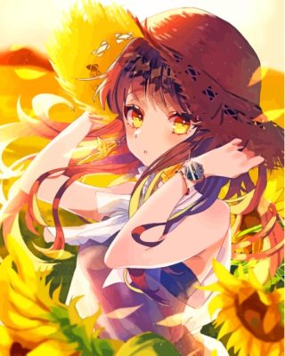 Yellow Anime Girl Flowers Paint By Numbers