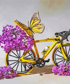 Yellow Bike And Lilac Flowers Paint By Numbers