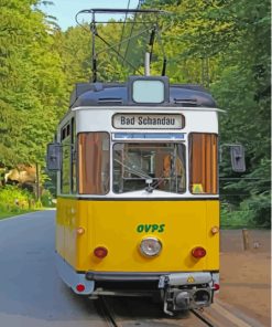 Yellow Streetcar On Road Paint By Numbers