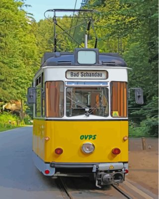 Yellow Streetcar On Road Paint By Numbers