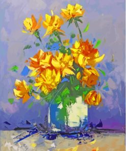 Abstract Yellow Flowers Vase Paint By Numbers