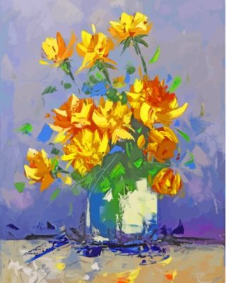 Abstract Yellow Flowers Vase Paint By Numbers