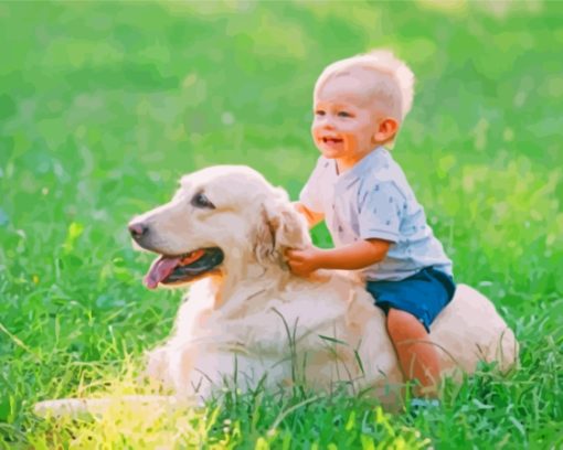 Boy On Labrador Retriever Paint By Numbers