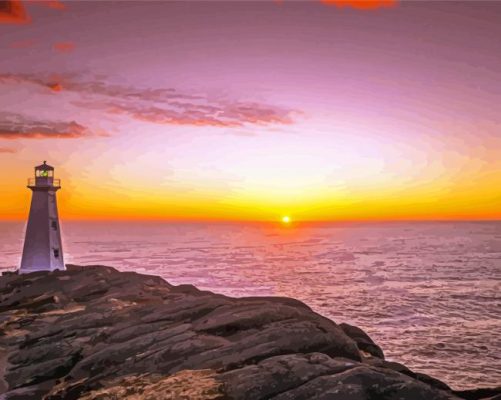 Cape Spear With Sunset Seascape Paint By Numbers