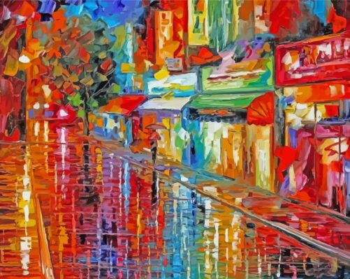 Colorful Abstract Rainy City At Night Paint By Numbers