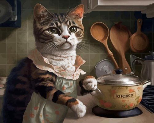 Cute Cat Cooking Paint By Numbers