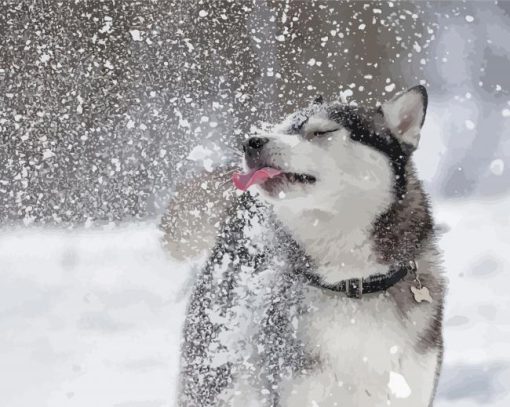 Cute Dog In Snow Paint By Numbers