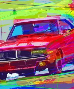 Red 1968 Dodge Charger Paint By Numbers