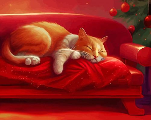 Sleepy Xmas Cat Paint By Numbers