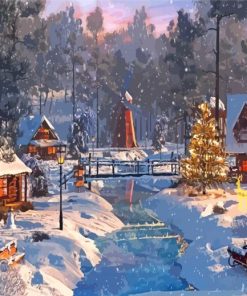 Snowy Village Paint By Numbers