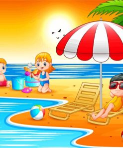 Summer Vacation Children In Beach Paint By Numbers