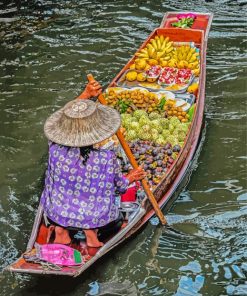 Bangkok Floating Market Fruit Seller Paint By Numbers