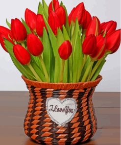 Basket Of Red Tulips Paint By Numbers