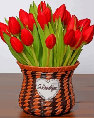 Basket Of Red Tulips Paint By Numbers