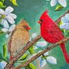 Cardinals Couple On Flowering Tree Paint By Numbers