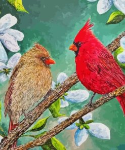 Cardinals Couple On Flowering Tree Paint By Numbers