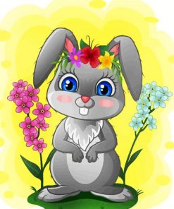 Cartoon Rabbit And Flowers Paint By Numbers