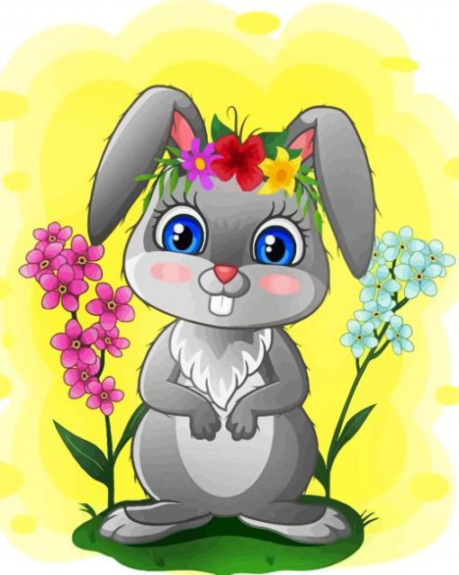 Cartoon Rabbit And Flowers Paint By Numbers