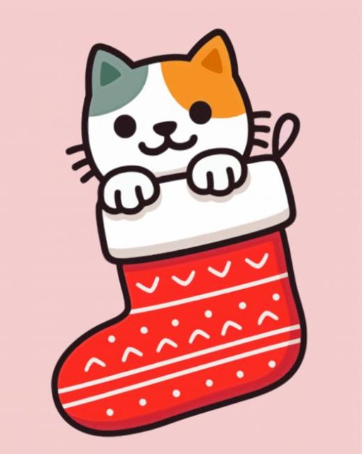 Cute Cat In Stocking Paint By Numbers