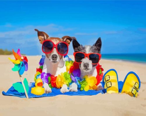 Dogs In Beach Paint By Numbers