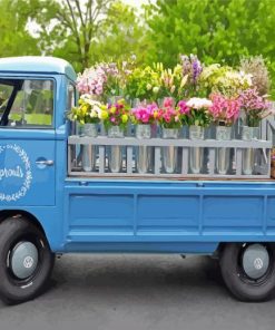 Flowers In Blue Vintage Truck Paint By Numbers