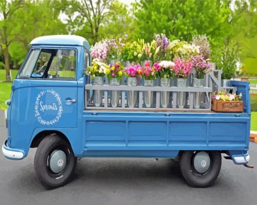 Flowers In Blue Vintage Truck Paint By Numbers