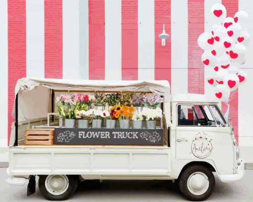 Flowers In White Truck Paint By Numbers