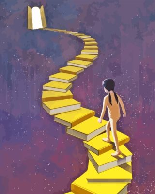 Girl On Books Stairways Paint By Numbers