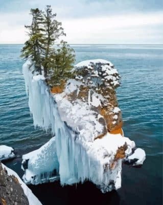 Iced Rock In North Shore Minnesota Paint By Numbers