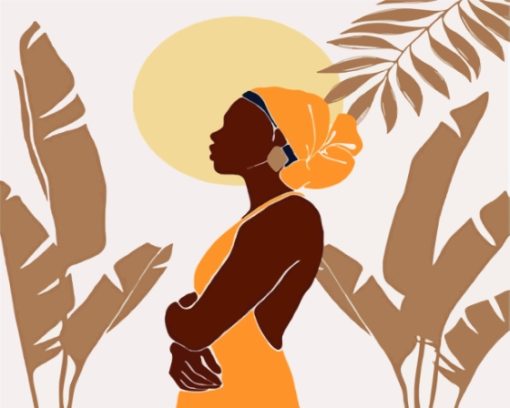 Illustration African Woman In Orange Paint By Numbers