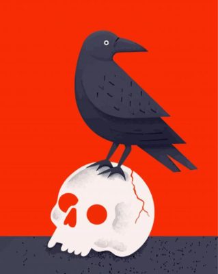 Illustration Crow And Skull Paint By Numbers