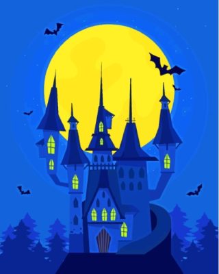 Illustration Halloween Castle Moonlight Paint By Numbers