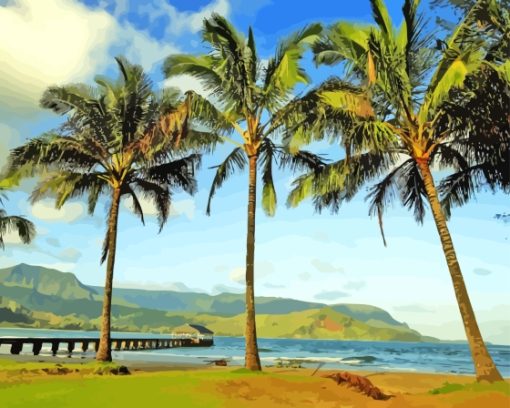 Palm Trees In Hanalei Bay Hawaii Paint By Numbers