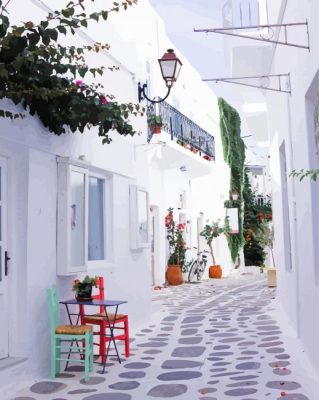 Paros White Buildings Paint By Numbers