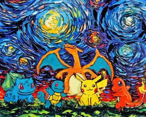 Pokemon Characters Starry Night Paint By Numbers