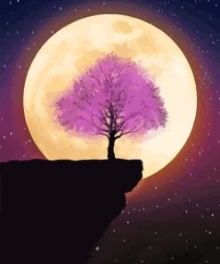 Purple Tree Blossom Moonlight Paint By Numbers