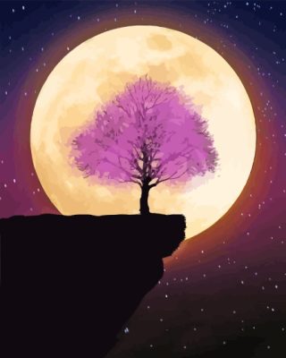 Purple Tree Blossom Moonlight Paint By Numbers