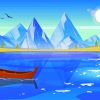 Rustic Boat On Lake With Mountains Landscape Paint By Numbers