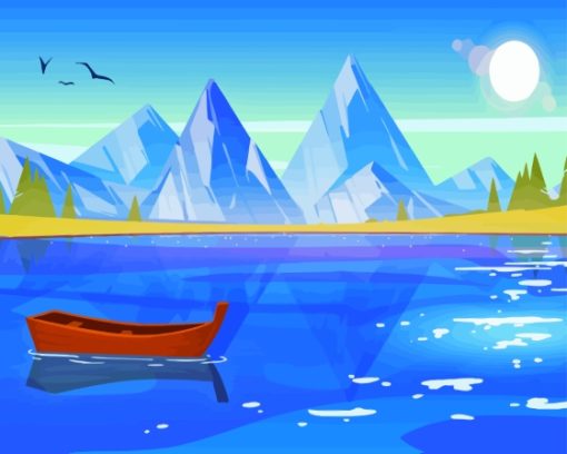 Rustic Boat On Lake With Mountains Landscape Paint By Numbers