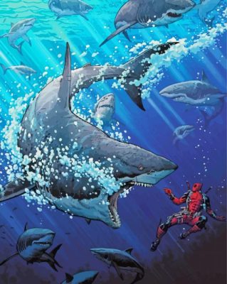 Sharks And Deadpool Cartoon Paint By Numbers