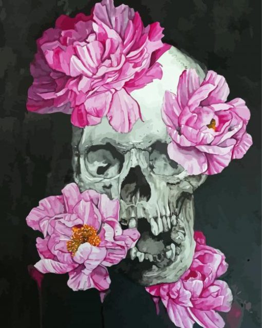 Skull And Pink Flowers Paint By Numbers