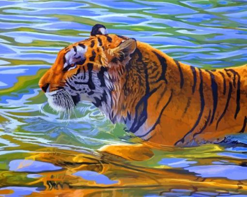 Tiger Swimming In The Water Paint By Numbers