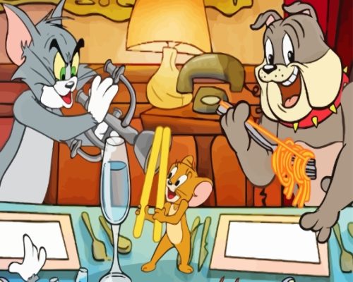 Tom And Jerry And Dog Cartoon Paint By Numbers