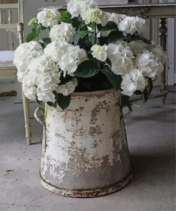 Vintage White Hydrangeas Pail Paint By Numbers