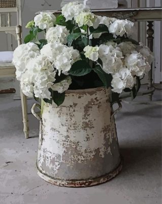 Vintage White Hydrangeas Pail Paint By Numbers