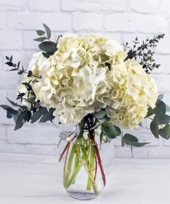 White Hydrangea In Glass Vase Paint By Numbers