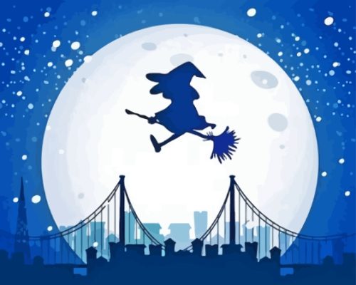 Witch Silhouette Starry Night Paint By Numbers