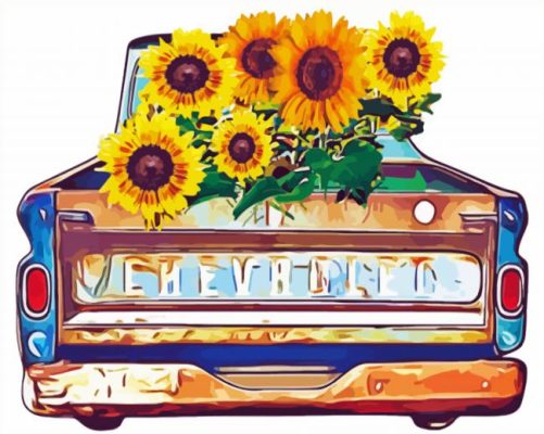 Aesthetic Sunflower In Truck Paint By Numbers