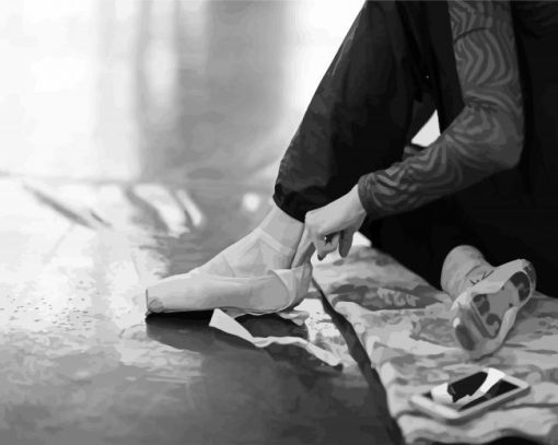 Black And White Ballerina Putting On Shoe Paint By Numbers