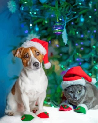 Cat And Jack Russell Christmas Paint By Numbers